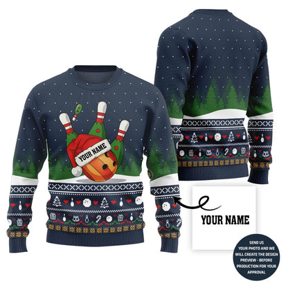 Custom Name Bowling Ball Ugly Christmas Sweater