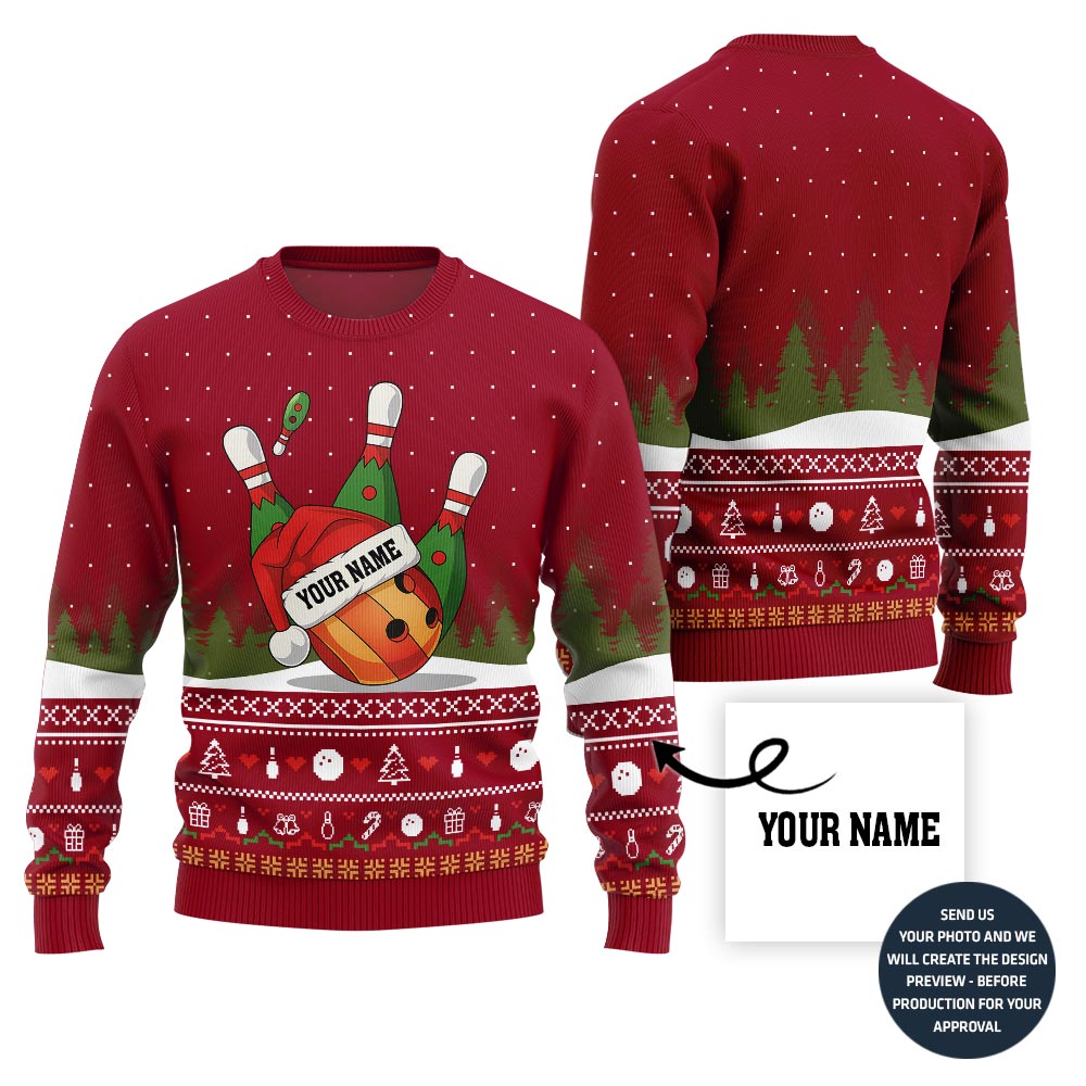 Custom Name Bowling Ball Ugly Christmas Sweater