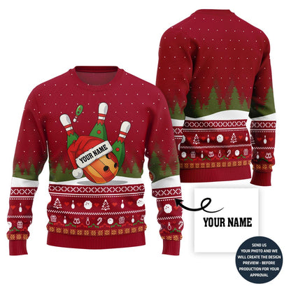 Custom Name Bowling Ball Ugly Christmas Sweater