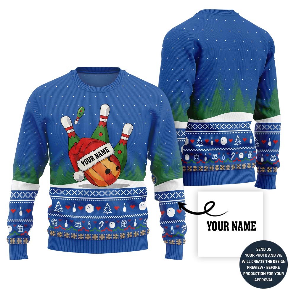 Custom Name Bowling Ball Ugly Christmas Sweater