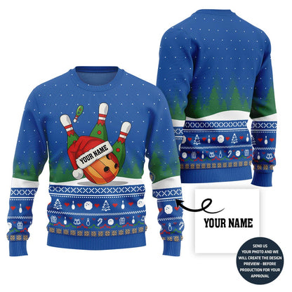 Custom Name Bowling Ball Ugly Christmas Sweater