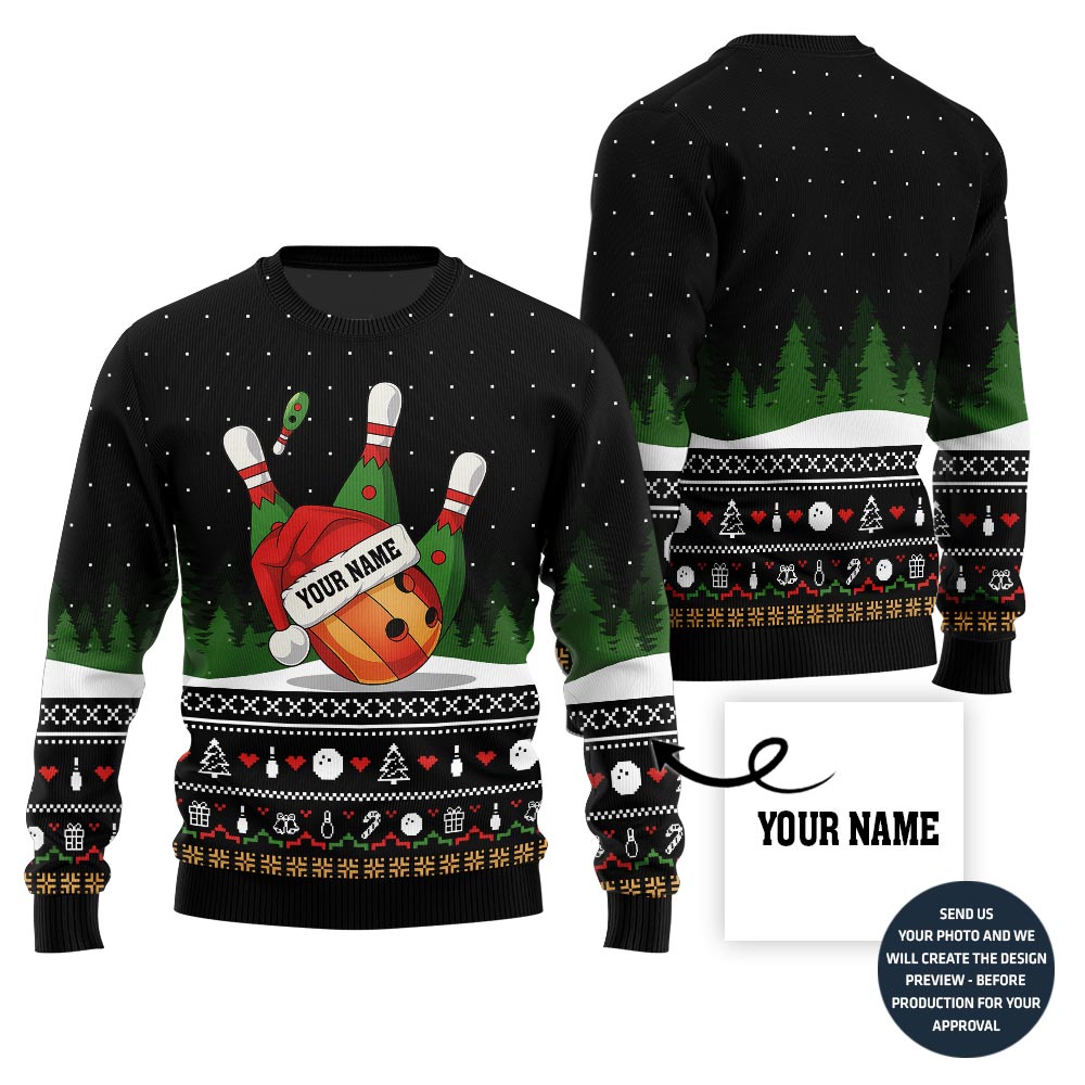 Custom Name Bowling Ball Ugly Christmas Sweater