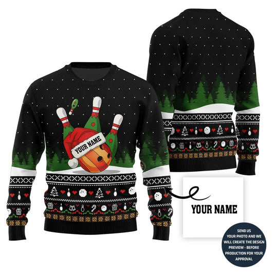 Custom Name Bowling Ball Ugly Christmas Sweater