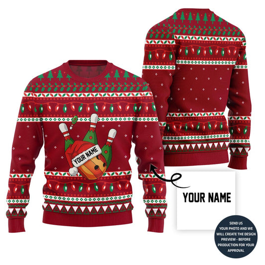 Custom Bowling Ugly Christmas Sweater With Your Name