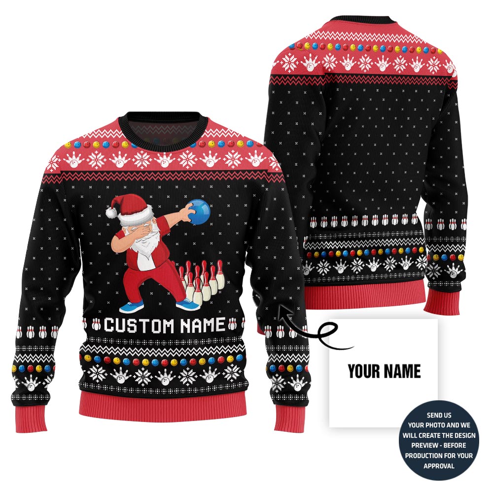 Custom Name Dabbing Santa Bowling Ugly Xmas Sweater