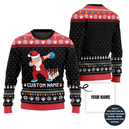 Custom Name Dabbing Santa Bowling Ugly Xmas Sweater