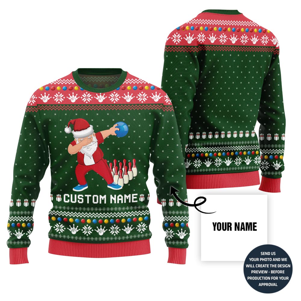 Custom Name Dabbing Santa Bowling Ugly Xmas Sweater