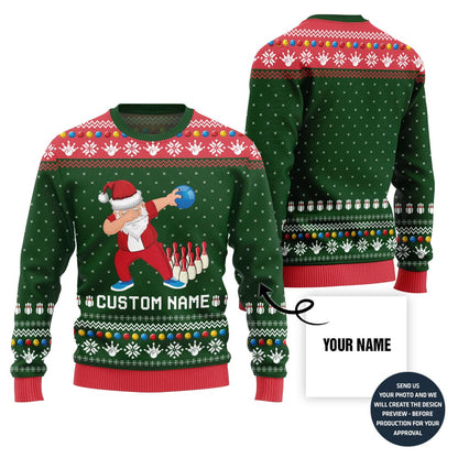Custom Name Dabbing Santa Bowling Ugly Xmas Sweater