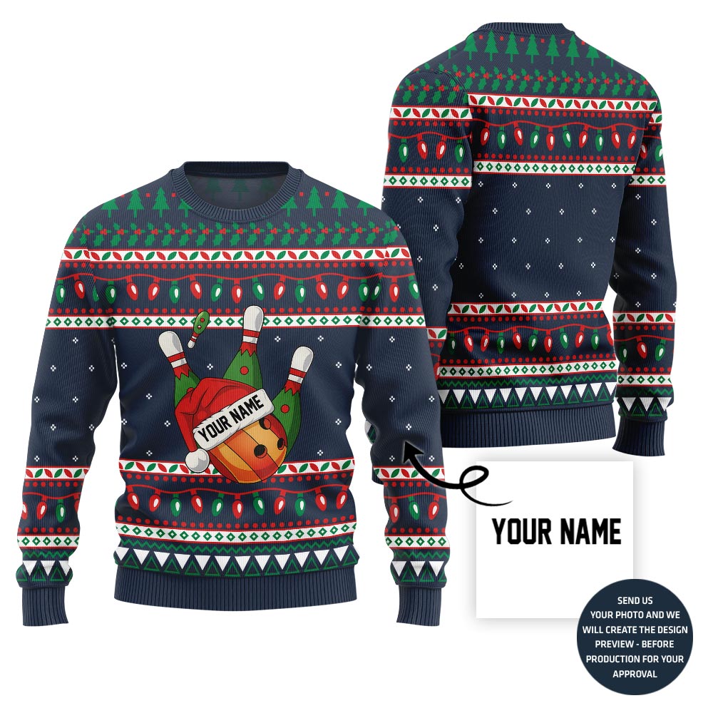 Custom Bowling Ugly Christmas Sweater With Your Name
