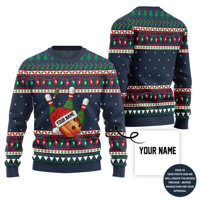 Custom Bowling Ugly Christmas Sweater With Your Name