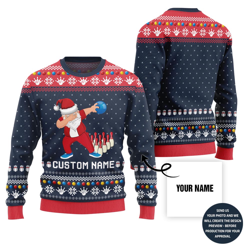 Custom Name Dabbing Santa Bowling Ugly Xmas Sweater