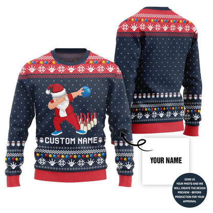 Custom Name Dabbing Santa Bowling Ugly Xmas Sweater