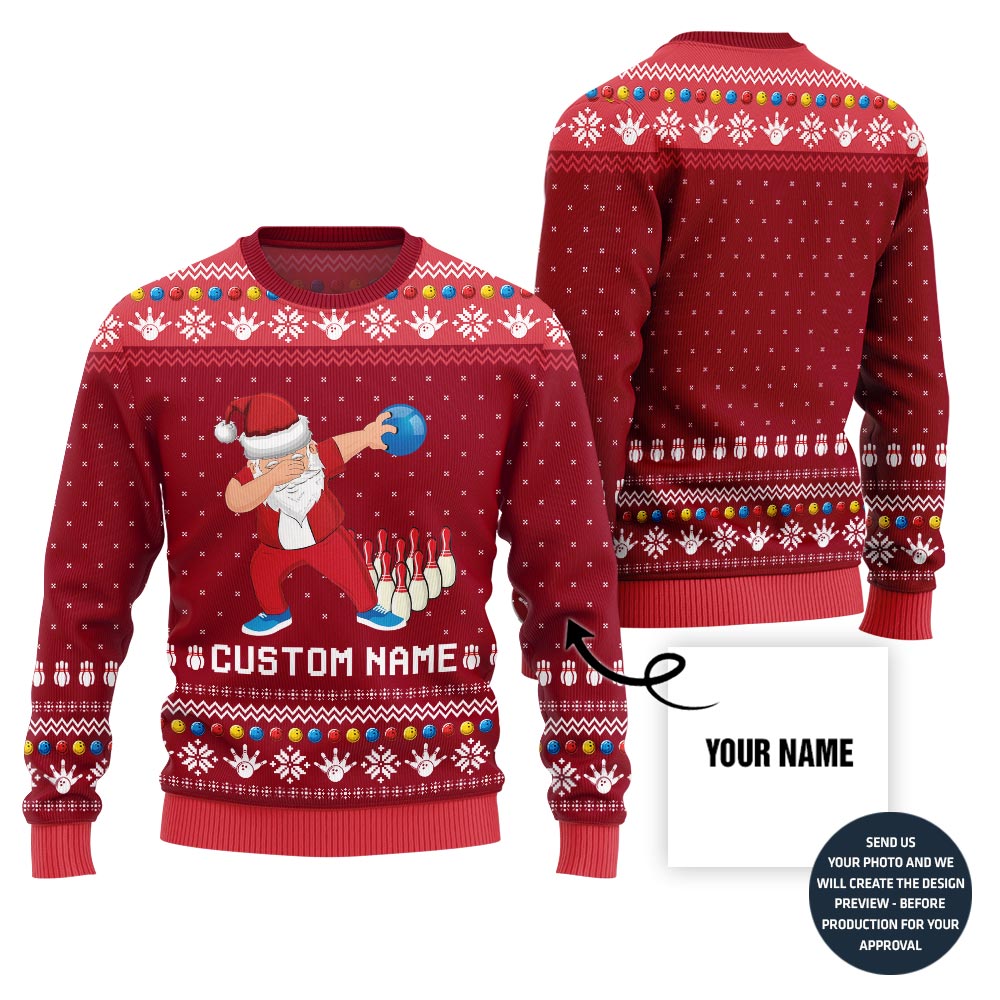 Custom Name Dabbing Santa Bowling Ugly Xmas Sweater