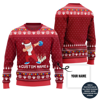 Custom Name Dabbing Santa Bowling Ugly Xmas Sweater
