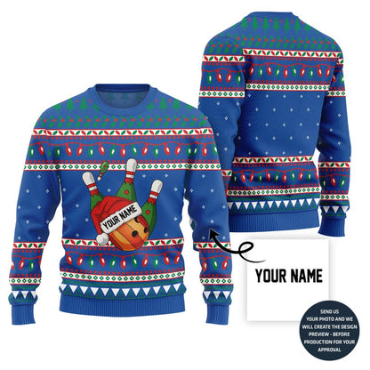 Custom Bowling Ugly Christmas Sweater With Your Name