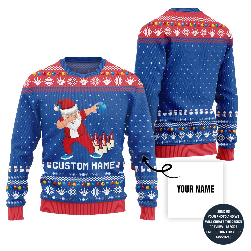 Custom Name Dabbing Santa Bowling Ugly Xmas Sweater