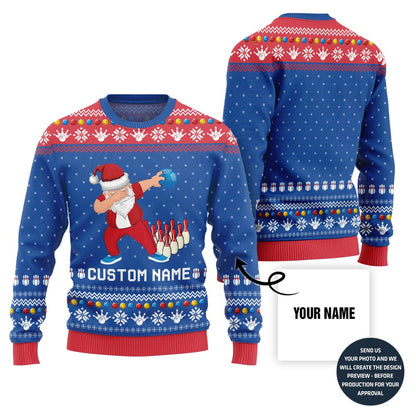 Custom Name Dabbing Santa Bowling Ugly Xmas Sweater