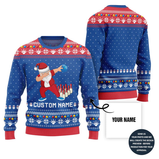 Custom Name Dabbing Santa Bowling Ugly Xmas Sweater