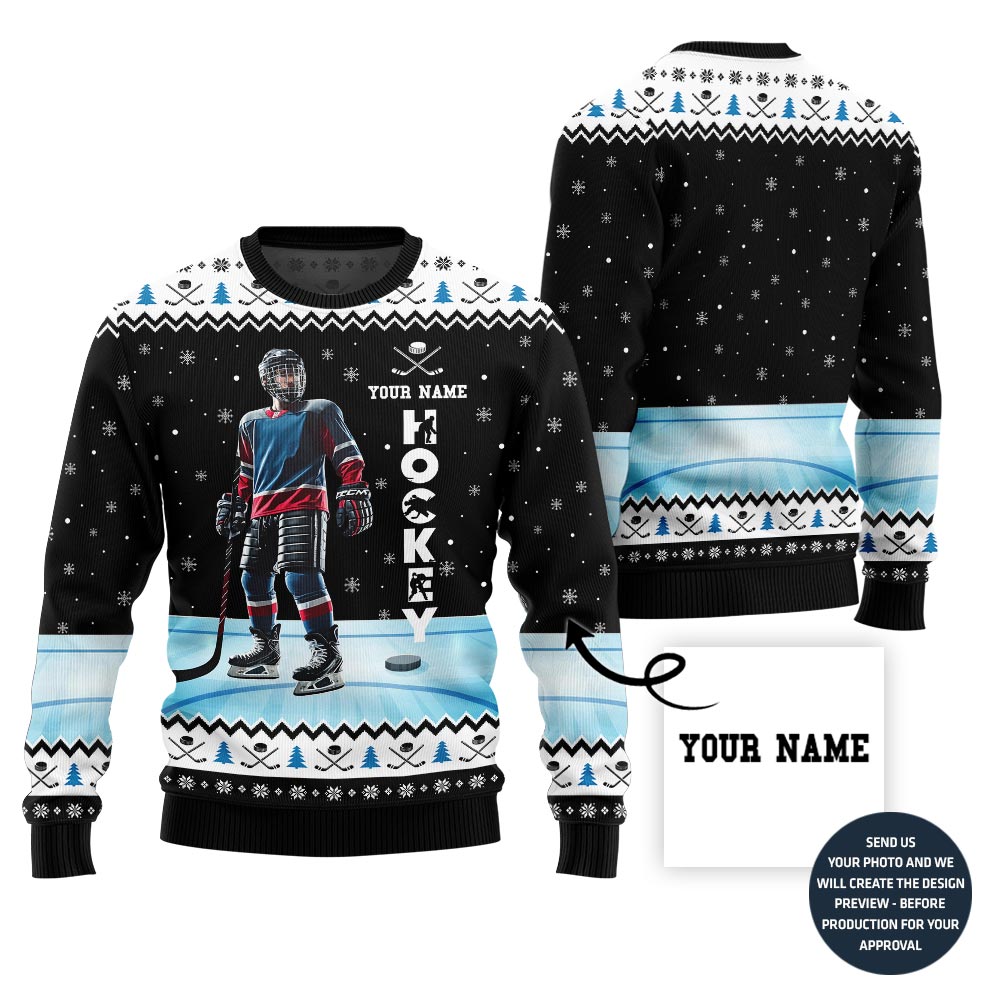 Custom Name Hockey Ugly Christmas Sweater
