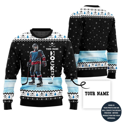 Custom Name Hockey Ugly Christmas Sweater