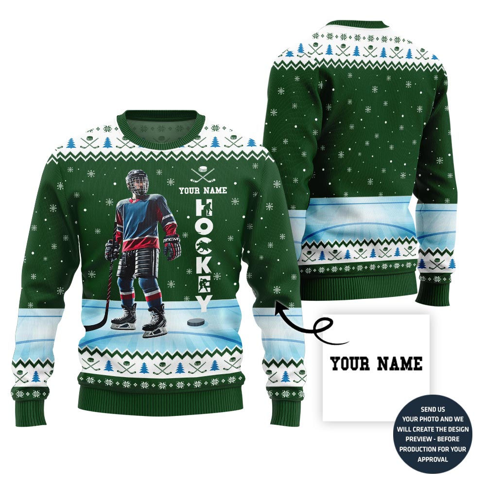 Custom Name Hockey Ugly Christmas Sweater