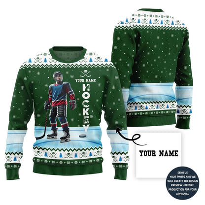 Custom Name Hockey Ugly Christmas Sweater