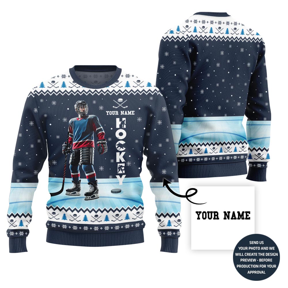 Custom Name Hockey Ugly Christmas Sweater