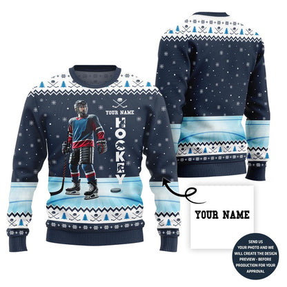 Custom Name Hockey Ugly Christmas Sweater