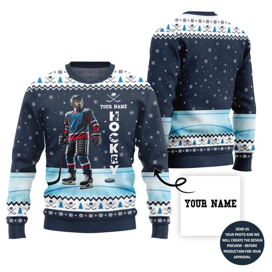 Custom Name Hockey Ugly Christmas Sweater