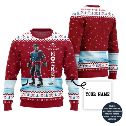 Custom Name Hockey Ugly Christmas Sweater