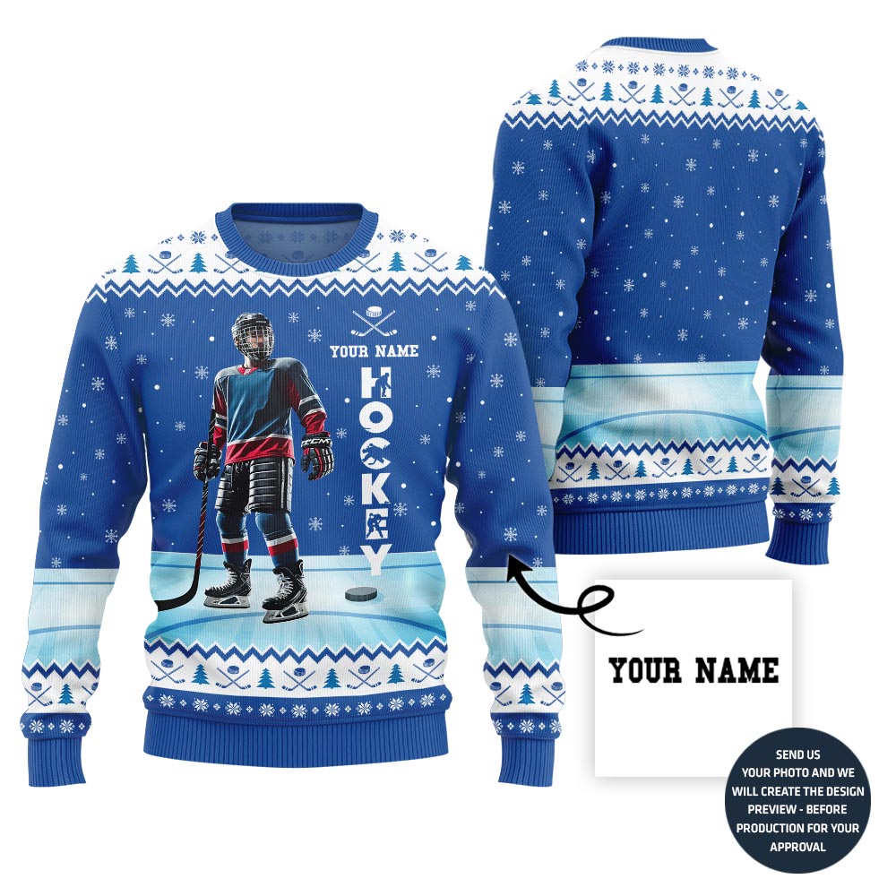 Custom Name Hockey Ugly Christmas Sweater