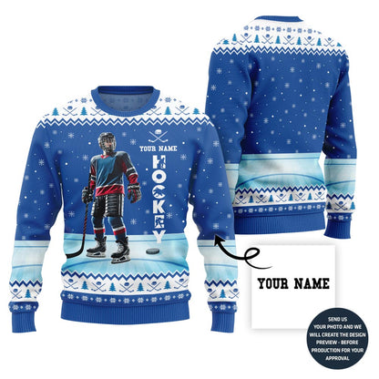 Custom Name Hockey Ugly Christmas Sweater