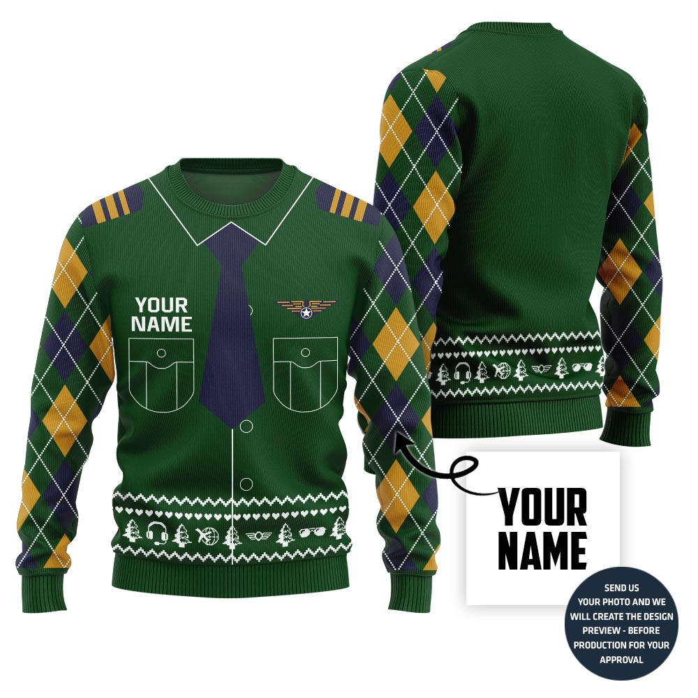 Custom Name Pilot Ugly Christmas Sweater