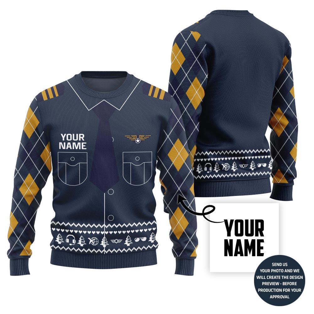 Custom Name Pilot Ugly Christmas Sweater