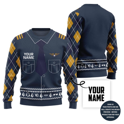 Custom Name Pilot Ugly Christmas Sweater