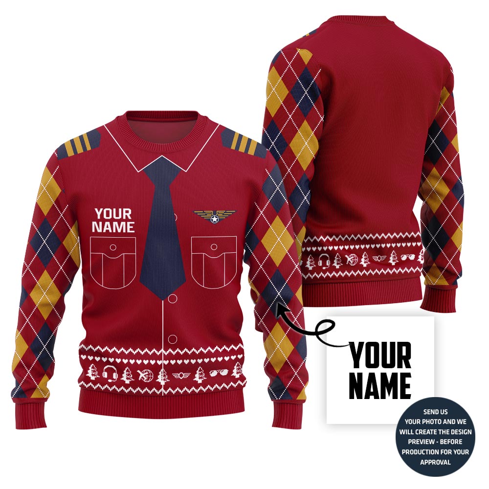 Custom Name Pilot Ugly Christmas Sweater