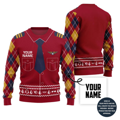 Custom Name Pilot Ugly Christmas Sweater