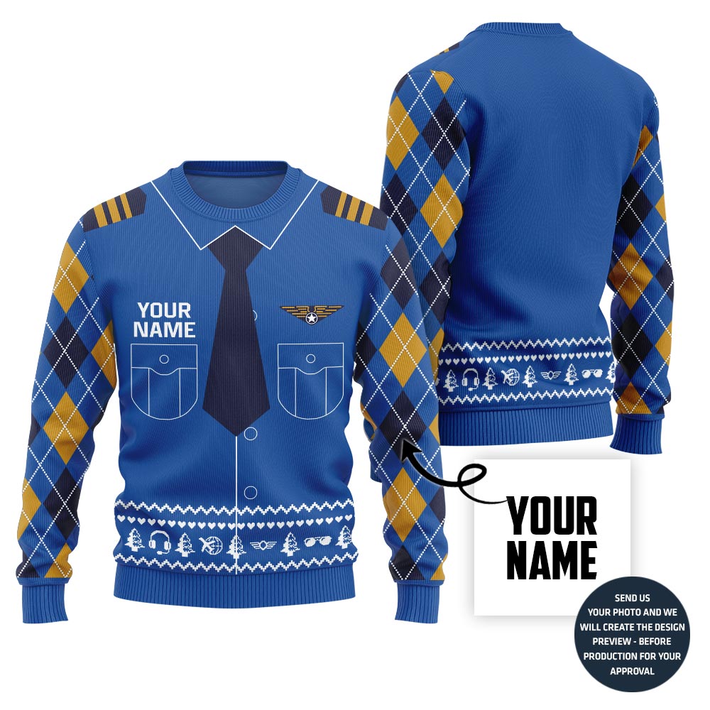 Custom Name Pilot Ugly Christmas Sweater