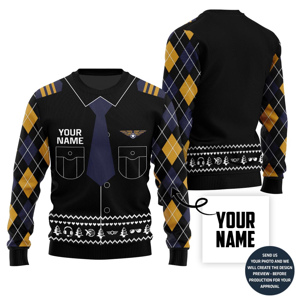 Custom Name Pilot Ugly Christmas Sweater