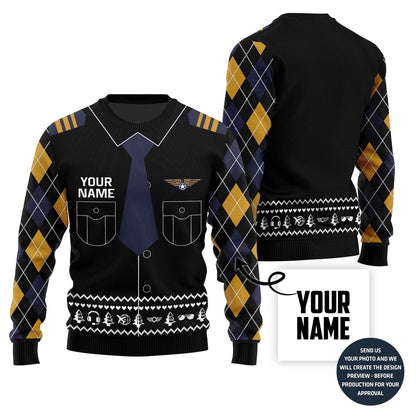 Custom Name Pilot Ugly Christmas Sweater
