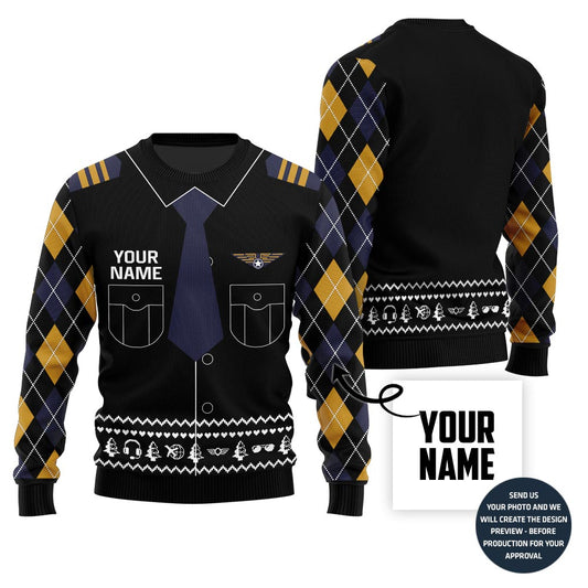 Custom Name Pilot Ugly Christmas Sweater