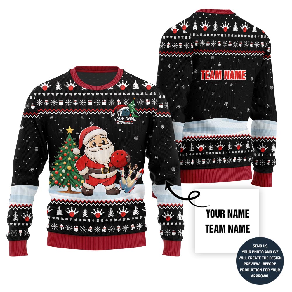 Custom Name Santa Bowling Ugly Christmas Sweater