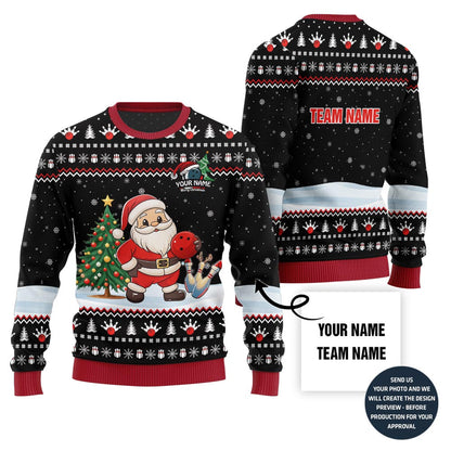 Custom Name Santa Bowling Ugly Christmas Sweater