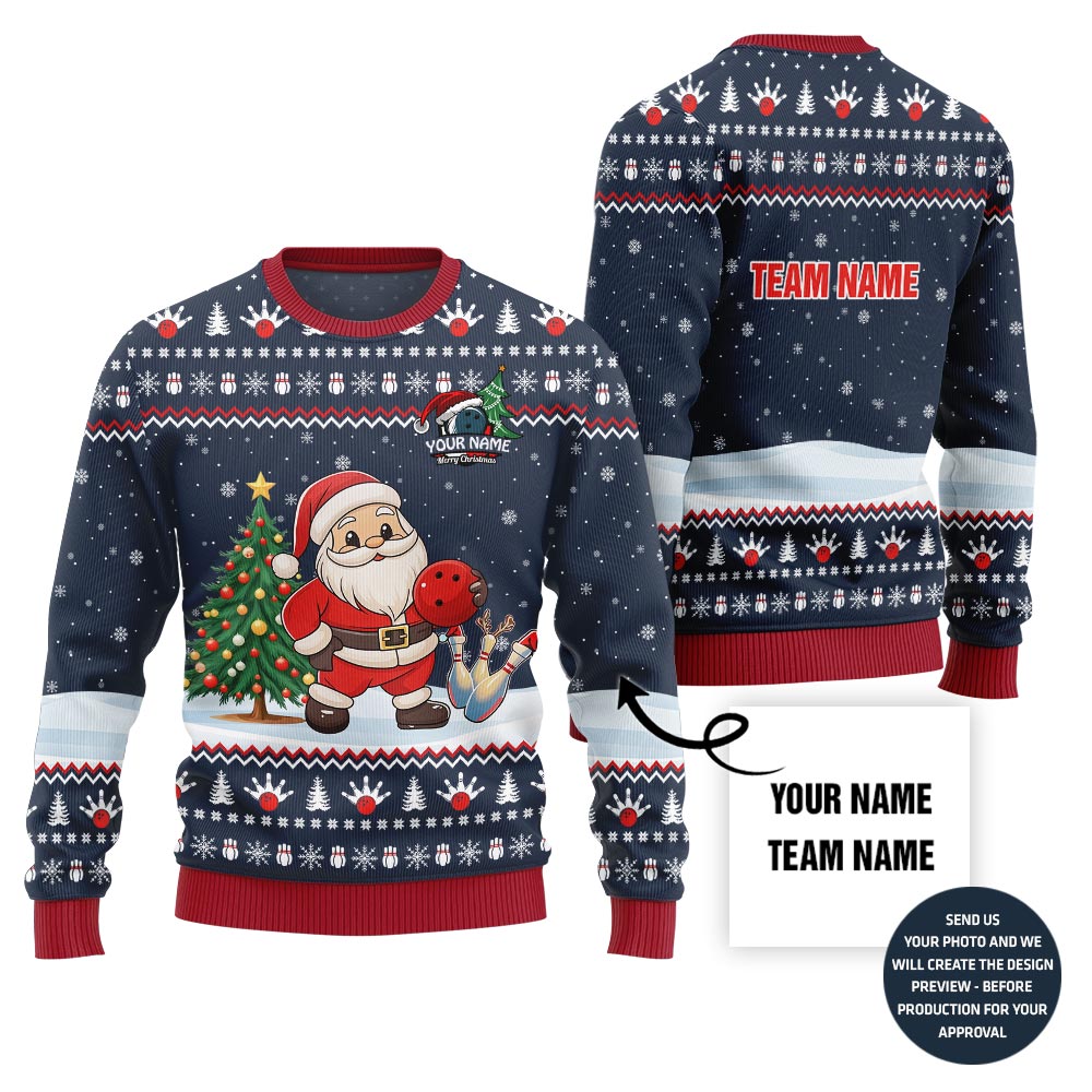 Custom Name Santa Bowling Ugly Christmas Sweater