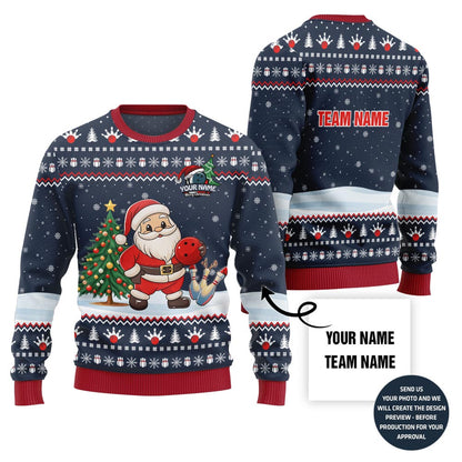 Custom Name Santa Bowling Ugly Christmas Sweater