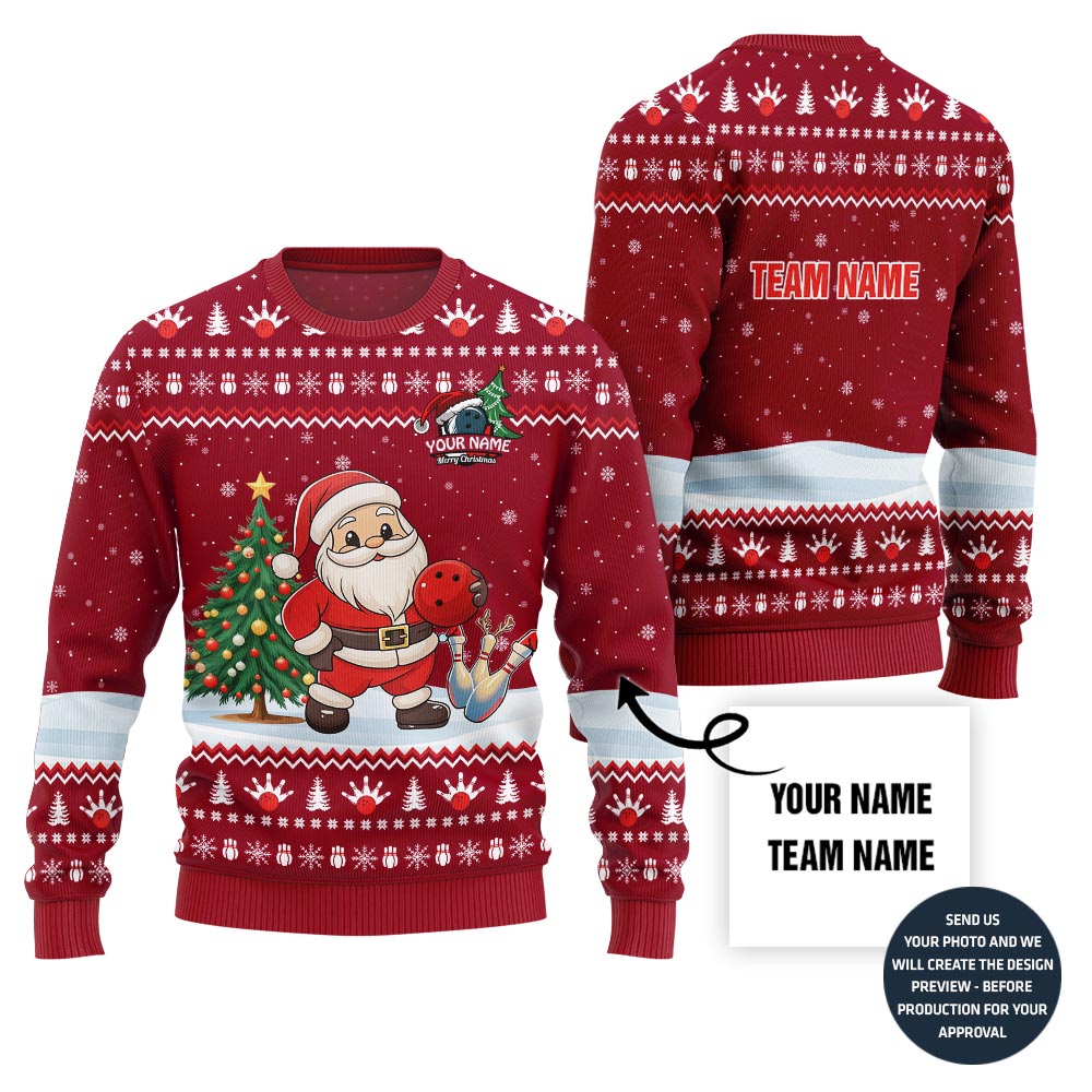 Custom Name Santa Bowling Ugly Christmas Sweater