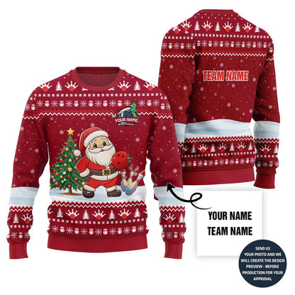 Custom Name Santa Bowling Ugly Christmas Sweater