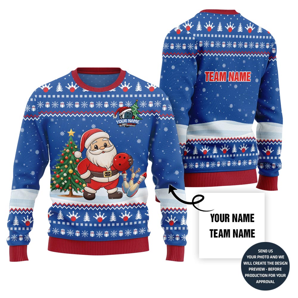 Custom Name Santa Bowling Ugly Christmas Sweater