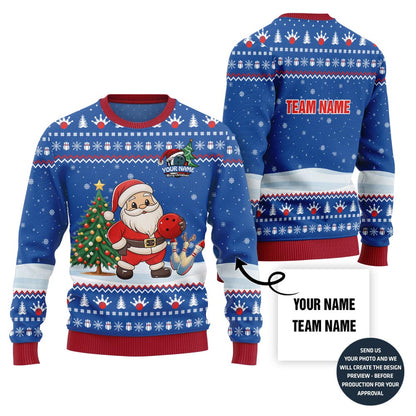 Custom Name Santa Bowling Ugly Christmas Sweater