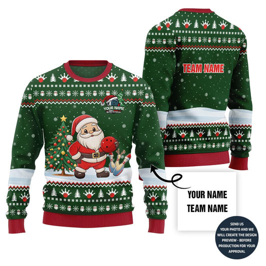 Custom Name Santa Bowling Ugly Christmas Sweater